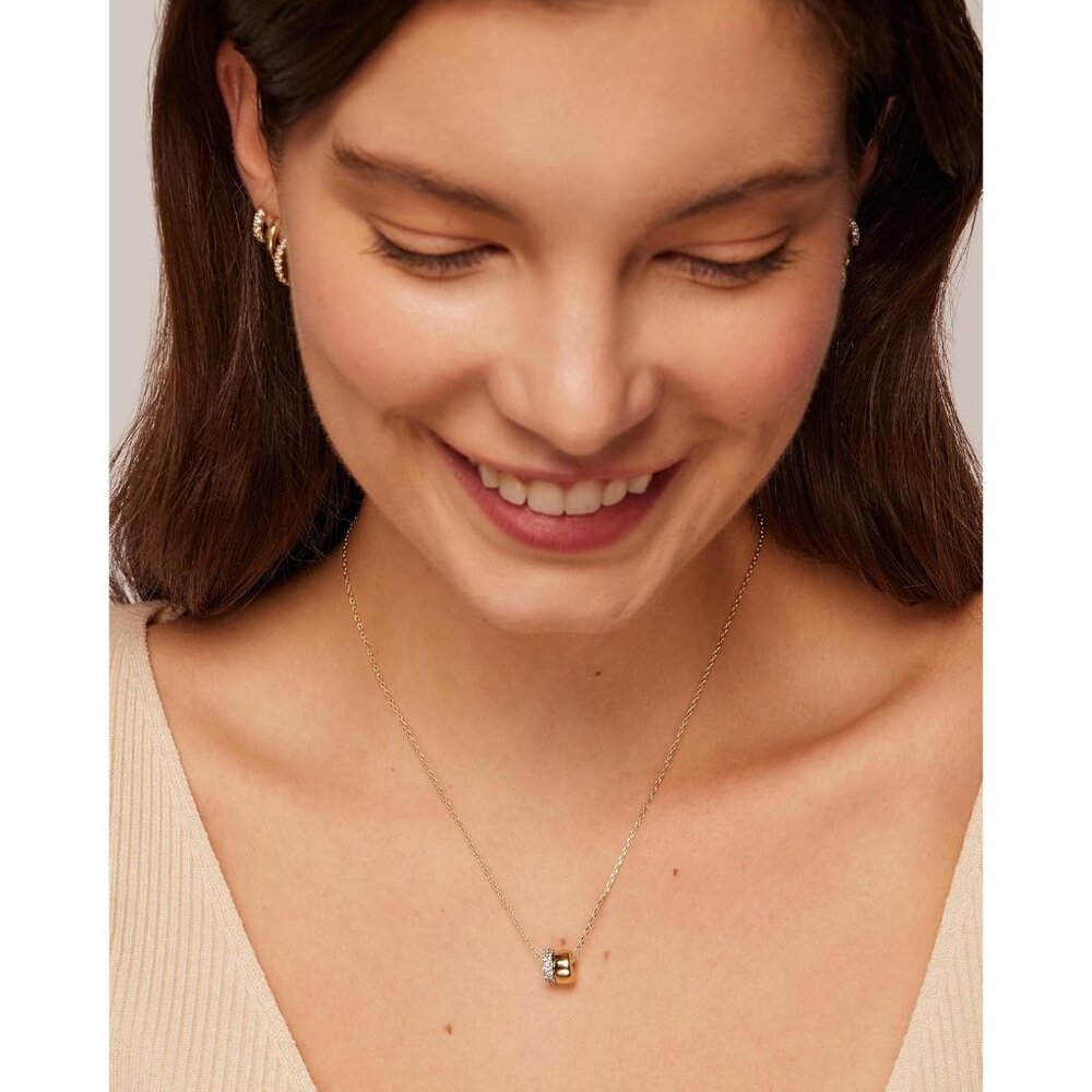 Women's 14K Gold Plated Pendant Necklace Two Distinct Rondelle Pendants - Picture 3 of 4
